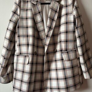 H&M Beige Black White Plaid Blazer